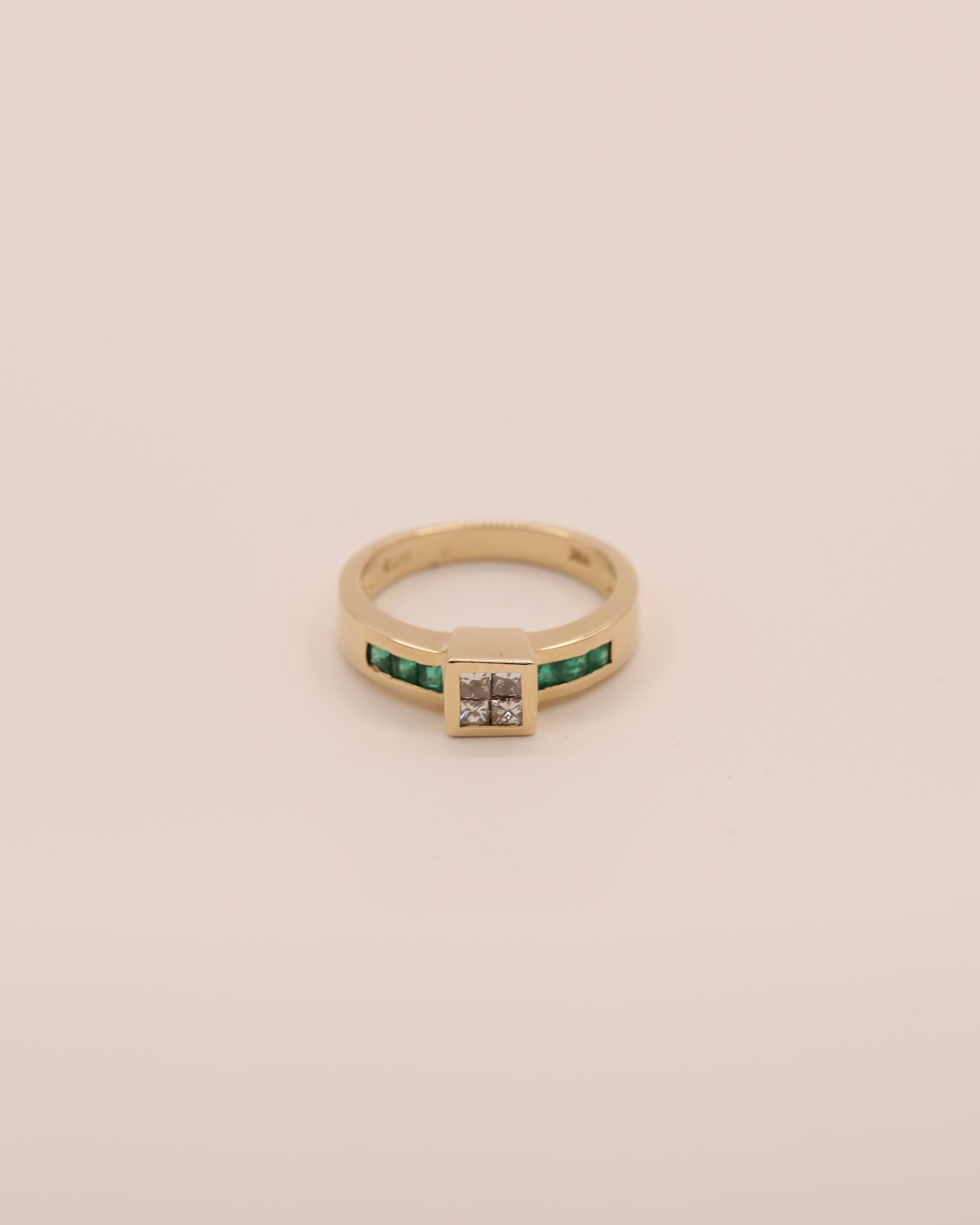 Princess Cut Diamond & Emerald Ring