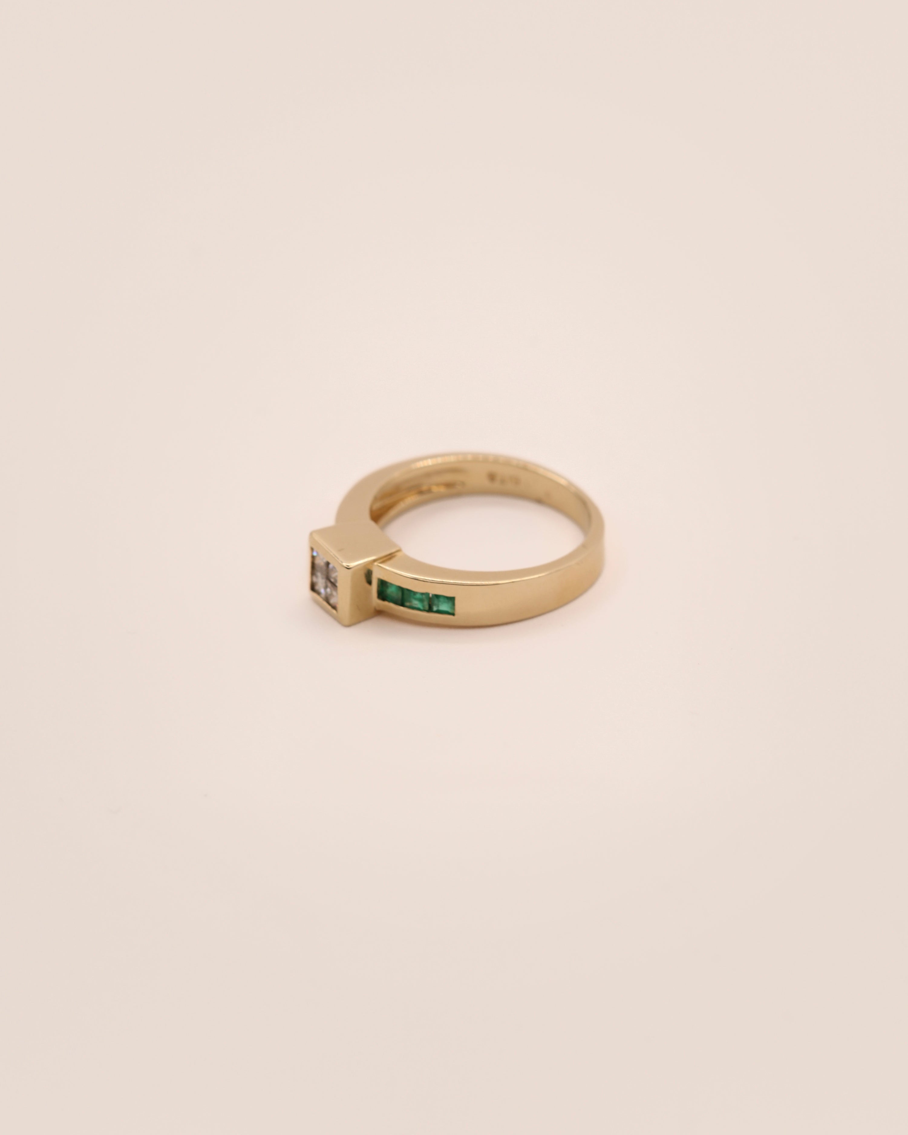 Princess Cut Diamond & Emerald Ring