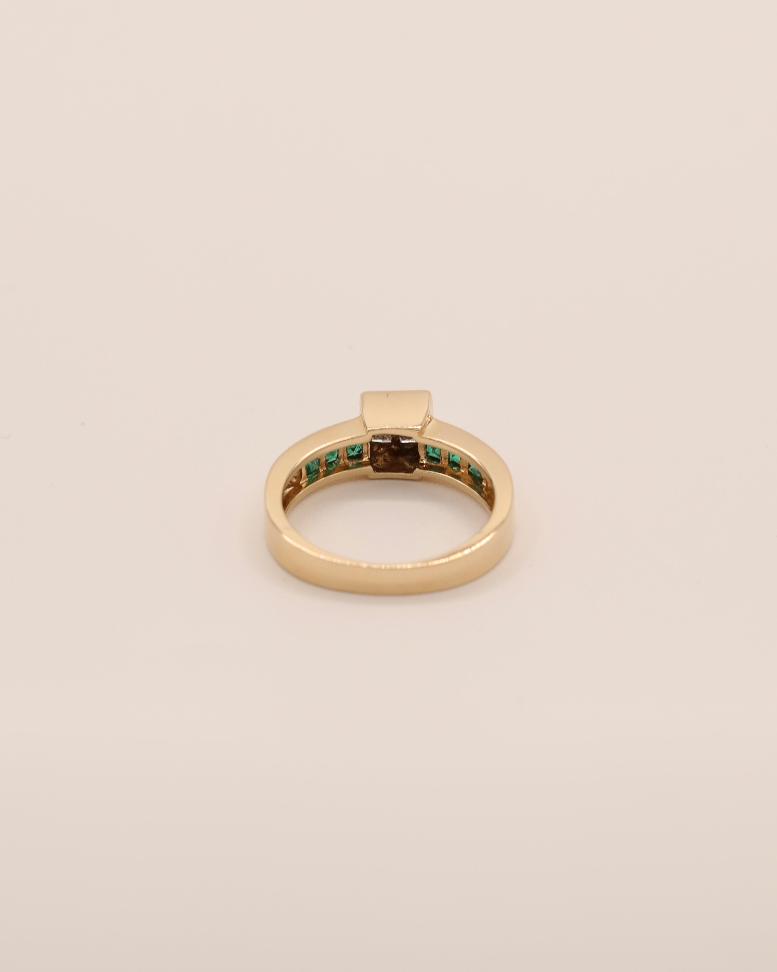 Princess Cut Diamond & Emerald Ring