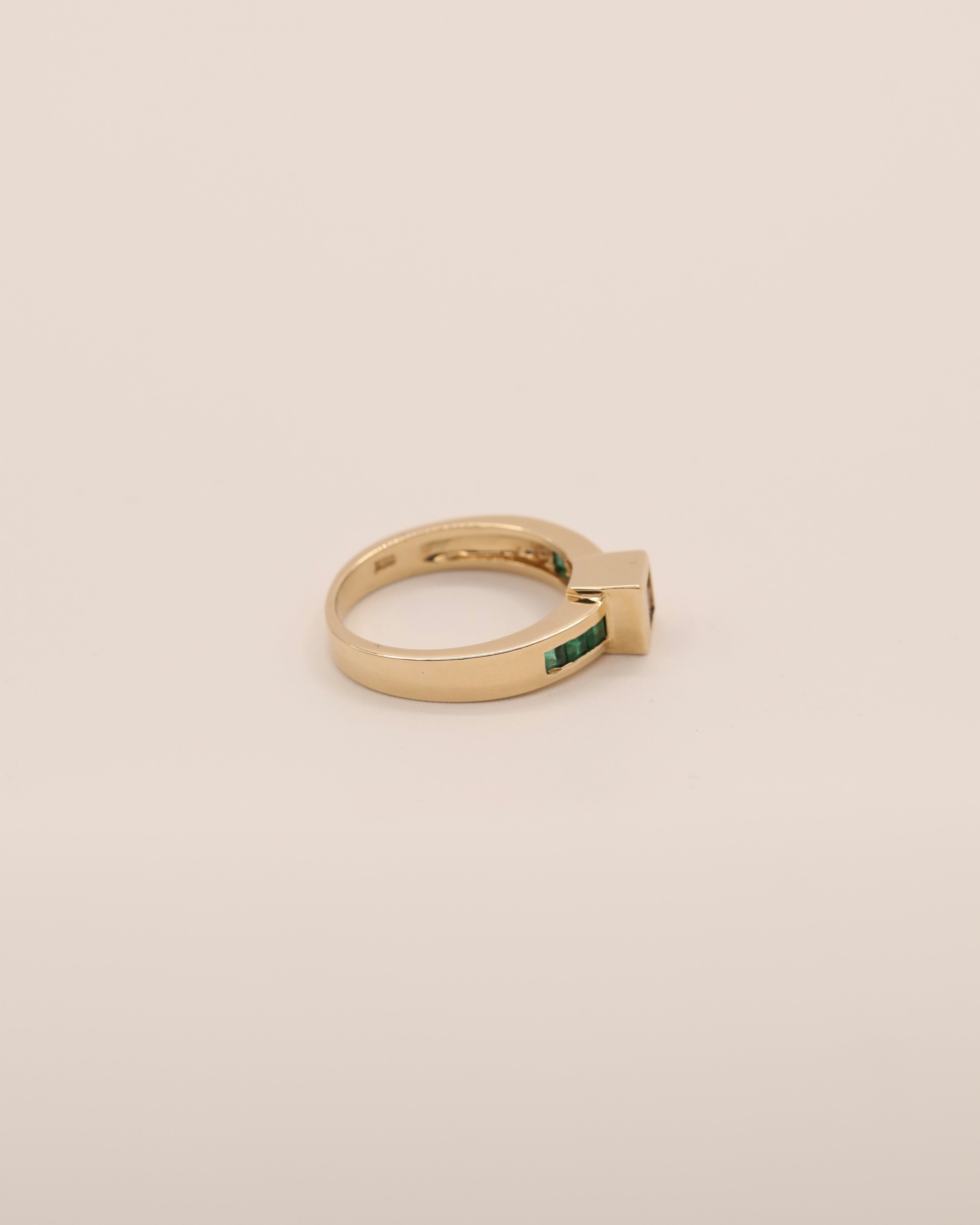 Princess Cut Diamond & Emerald Ring